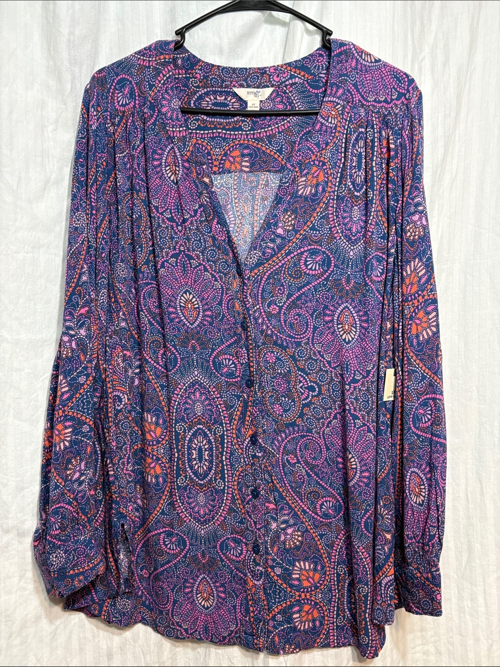 Terra & Sky Navy Blue Dress with Pink and Orange Paisley Print